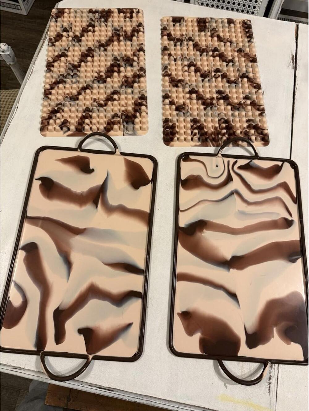 Retro Set of 2 QVC Silicone Boho Brown Swirl Marble baking boards/crisping mats